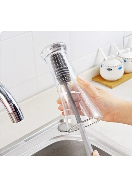 Silikon Kavanoz Fırçası Uzun Saplı Silikon Bardak, Biberon, Kavanoz Yıkama Fırçası Şişe Yıkama Fırçası (33CM)