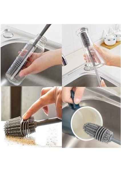 Silikon Kavanoz Fırçası Uzun Saplı Silikon Bardak, Biberon, Kavanoz Yıkama Fırçası Şişe Yıkama Fırçası (33CM)