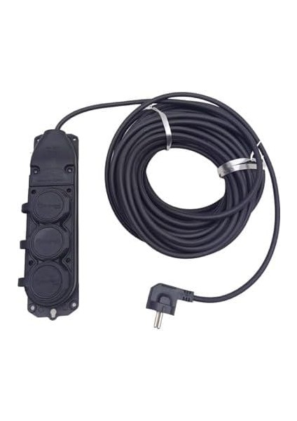 Siyah Renk Topraklı Kauçuk Seyyar Elektrik Kablosu Cca 3 x 1,5 mm 20 mt 3 Lü Priz
