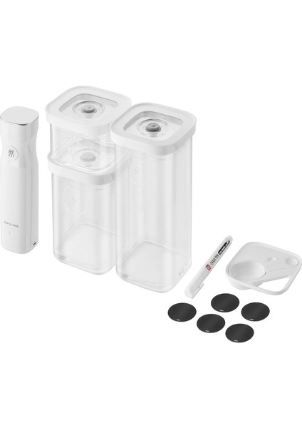 Fresh & S Cube Vakumlu Başlangıç Seti, Boyut S, 6 Parçalı Vakumlu Saklama Seti, 3 x Cube Kutuları S, Vakum Pompası, Ölçüm Kaşığı, Nfc Etiketleri Dahil