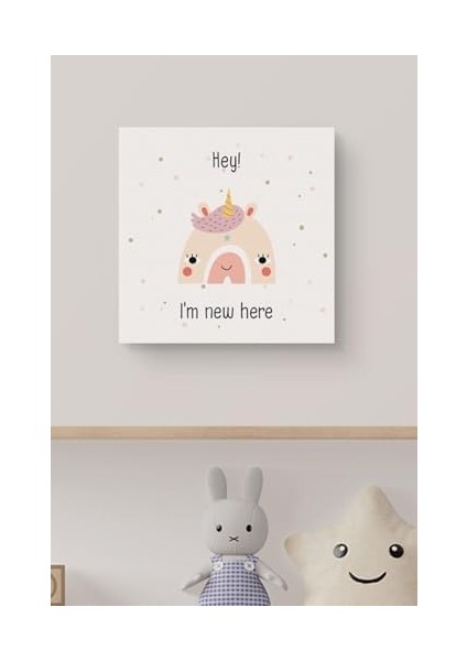 Bebek Odası Için Minimal Unicorn Tasarımlı Kanvas 25 x 25 cm