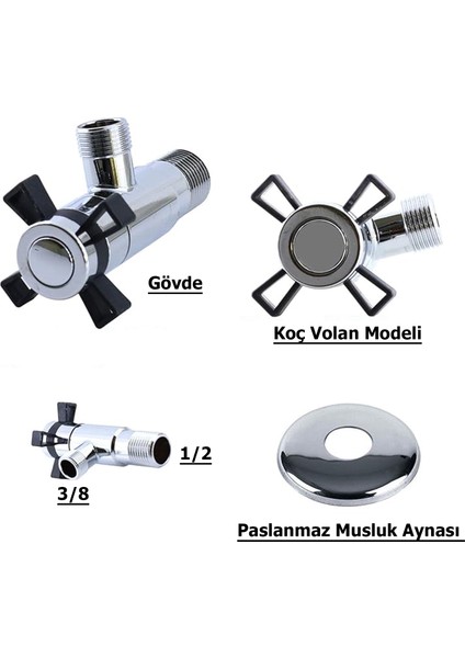 Krom Koç Taharet Musluğu Aç Kapa Ara Musluk Artı Volanlı 2'li Set modelleri