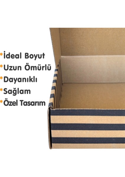 26X18X6CM Karton Kutu 100ADET Desenli-Kilitli | E-Ticaret-Kargo-Hediye Kutusu Kraft Çizgi Desenli