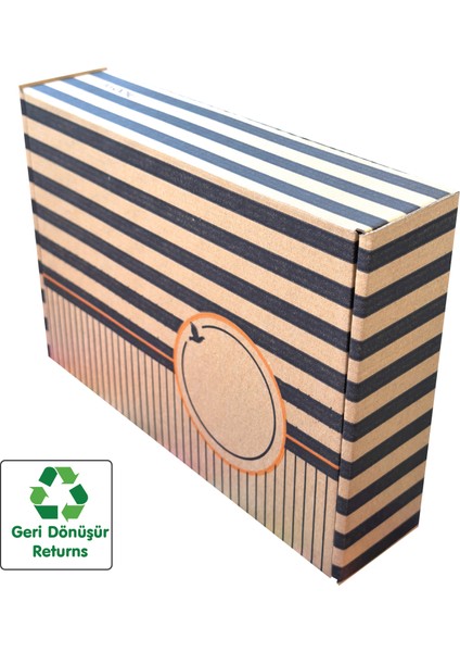 26X18X6CM Karton Kutu 100ADET Desenli-Kilitli | E-Ticaret-Kargo-Hediye Kutusu Kraft Çizgi Desenli