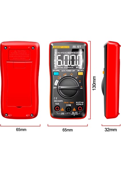 Aneng AN113D Dijital Multimetre Otomatik Algılama True-Rms Ncv Voltmetre Ampermetre Ac Dc Voltaj Ak