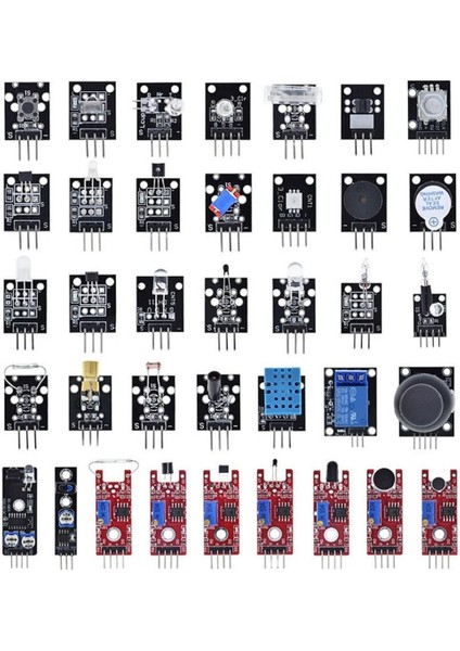 Arduino 37 Parça Sensör Seti Sıcaklık Nem Işık Ses Renk Alev Nabız Manyetik Titreşim Lazer Ir Buton