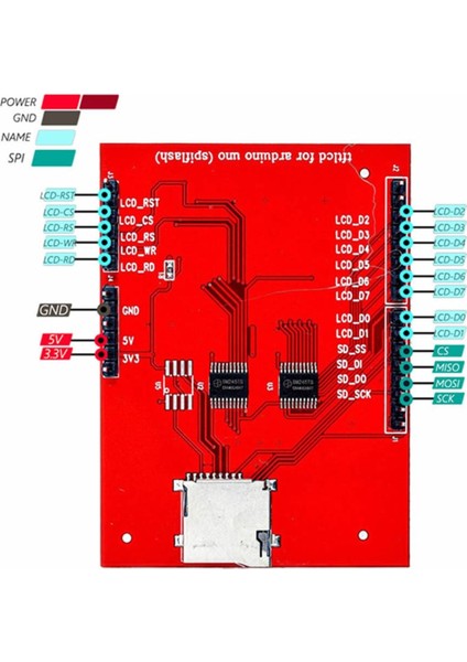 2.4 Inch 320X240 Tft LCD Shield Resiztif Dokunmatik Microsd Soket Reset Butonu 18BIT 262K Renk