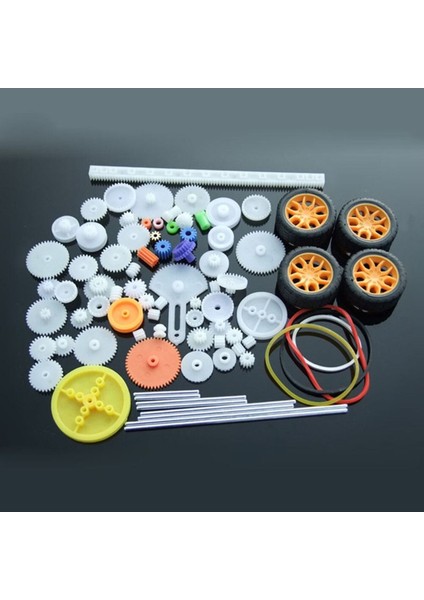 78 Parça Plastik Dişli Seti Tekerlek Çark Mil Lastik Kremayer Rc Oyuncak Robot Araba Motor Aksesuar