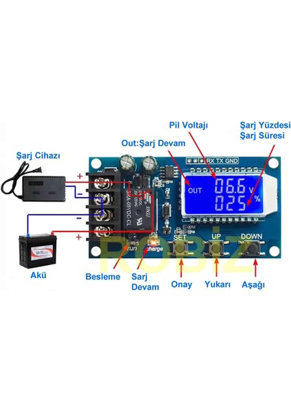XY-L10A 10A Akü Şarj Kontrol Koruma Modülü 12V 24V Batarya Kurşun Asit Jel Akü Lityum Li-Lon Pil