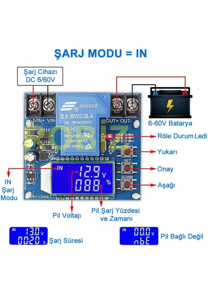 XY-CD63L 30A Pil Şarj Deşarj Modülü Dc 6/60V Batarya Kurşun Asit Lion Lityum Akü Voltaj Koruyucu fiyatları