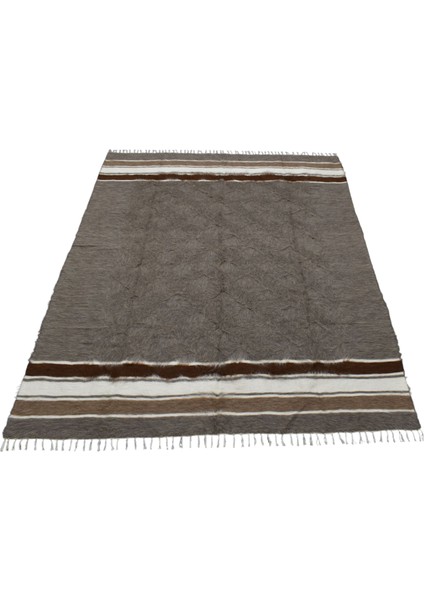 Yeni El Dokuma Gri Dikişsiz Çift Kişilik Tiftik Yün Siirt Battaniyesi Kilim 5796