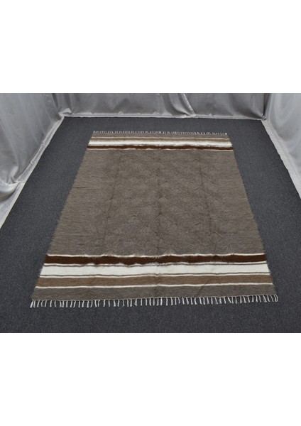 Yeni El Dokuma Gri Dikişsiz Çift Kişilik Tiftik Yün Siirt Battaniyesi Kilim 5796