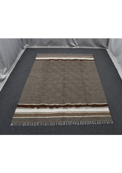 Yeni El Dokuma Gri Dikişsiz Çift Kişilik Tiftik Yün Siirt Battaniyesi Kilim 5796