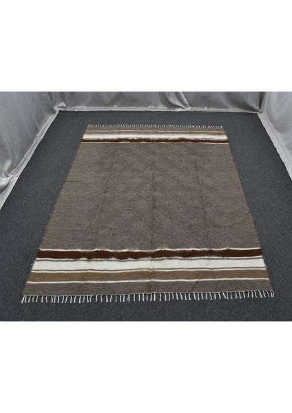 Yeni El Dokuma Gri Dikişsiz Çift Kişilik Tiftik Yün Siirt Battaniyesi Kilim 5796
