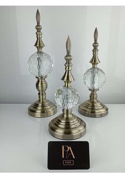 Kristal 3lü Metal Dekoratif Obje Biblo Süs Eşya Salon Aksesuar Tv Sehpa Masa Konsol Ofis Salon Dekor