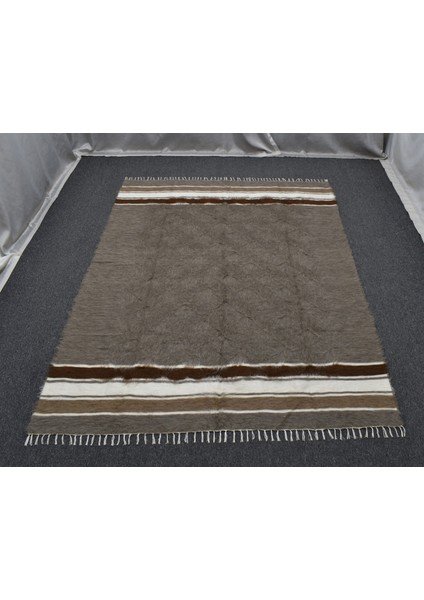Yeni El Dokuma Gri Dikişsiz Çift Kişilik Tiftik Yün Siirt Battaniyesi Kilim 5796