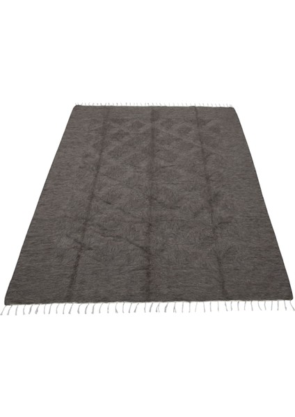 Yeni El Dokuma Tek Renk Gri Dikişsiz Çift Kişilik Tiftik Yün Siirt Battaniyesi Kilim 5799