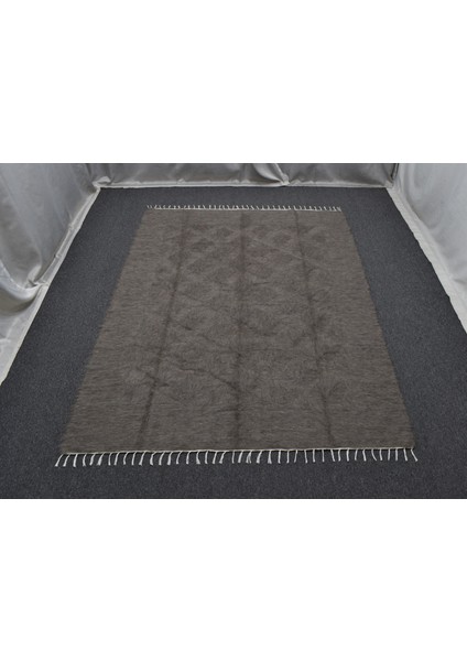 Yeni El Dokuma Tek Renk Gri Dikişsiz Çift Kişilik Tiftik Yün Siirt Battaniyesi Kilim 5799