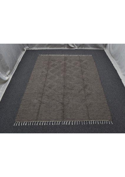 Yeni El Dokuma Tek Renk Gri Dikişsiz Çift Kişilik Tiftik Yün Siirt Battaniyesi Kilim 5799