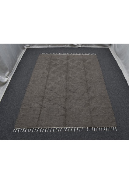 Yeni El Dokuma Tek Renk Gri Dikişsiz Çift Kişilik Tiftik Yün Siirt Battaniyesi Kilim 5799