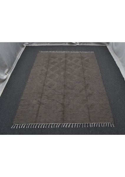 Yeni El Dokuma Tek Renk Gri Dikişsiz Çift Kişilik Tiftik Yün Siirt Battaniyesi Kilim 5799