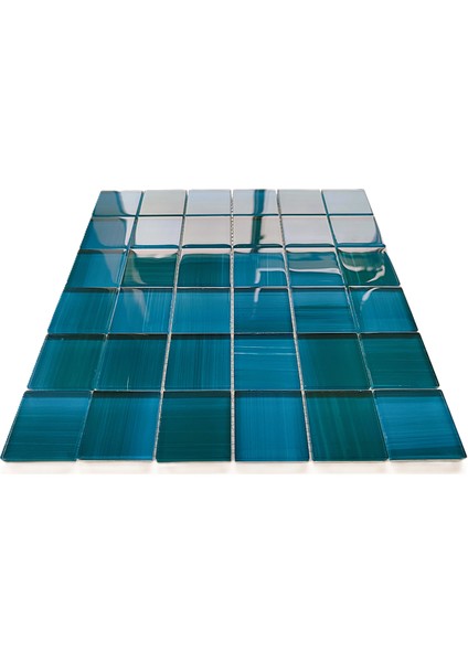 Mutfak Tezgah Arası, Banyo, Havuz, Sauna, Spa ve Iç ve Dış Dekorasyonda Tüm Yüzeyler Için, 48X48 mm ve Turkuaz-Mavi, 30X30 cm. Fileli Kristal Cam Mozaik. ( 11 File Karo = 1 M2 Fiyatıdır ) modelleri