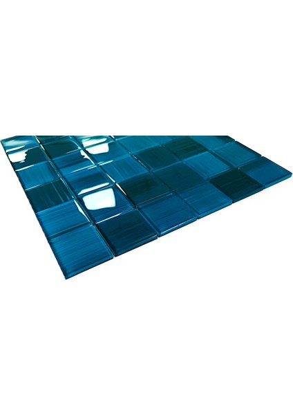 Mutfak Tezgah Arası, Banyo, Havuz, Sauna, Spa ve Iç ve Dış Dekorasyonda Tüm Yüzeyler Için, 48X48 mm ve Turkuaz-Mavi, 30X30 cm. Fileli Kristal Cam Mozaik. ( 11 File Karo = 1 M2 Fiyatıdır ) indirimleri
