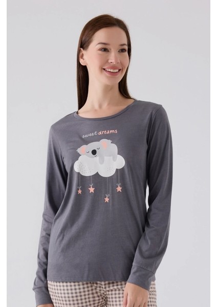 Kadın Koyu Gri Uzun Kol Pijama Takım
