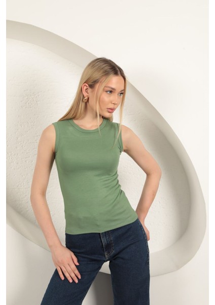 Çilek Viskon Kumaş Basic Bluz-Haki