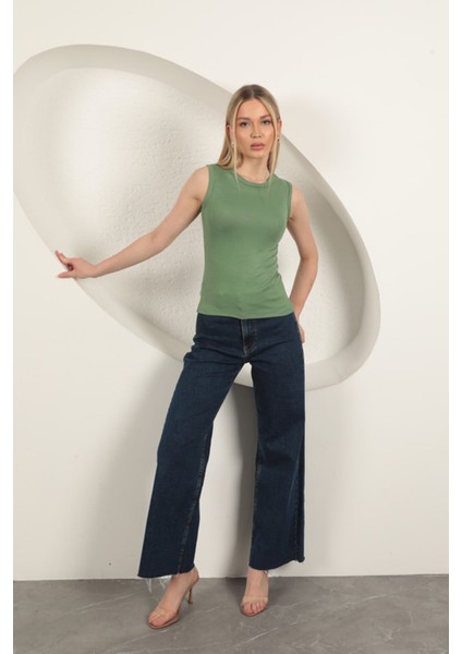 Çilek Viskon Kumaş Basic Bluz-Haki fiyatları