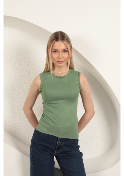 Çilek Viskon Kumaş Basic Bluz-Haki modelleri