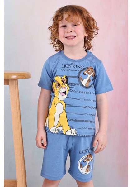Pjkskt Lion King Desenli Mavi Şortlu Erkek Çocuk Kısa Kol Takım 7530-M