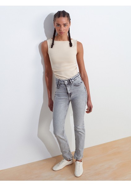 71793 Yanı Yırtmaçlı Comfort Likra Denim Pantolon-Mavi modelleri