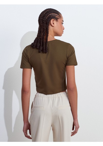 31655 Bisiklet Yaka Crop Top-Kırmızı fiyatları