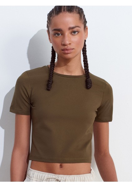 31655 Bisiklet Yaka Crop Top-Kırmızı modelleri