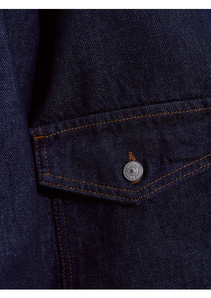 65363 Kadife Yakalı Fermuarlı Denim Mont-Lacivert