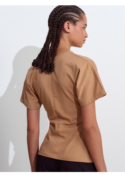 31585 Drape Detaylı T-Shirt-Koyu Kahve fiyatları