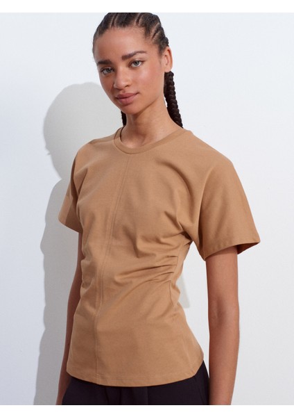 31585 Drape Detaylı T-Shirt-Koyu Kahve modelleri