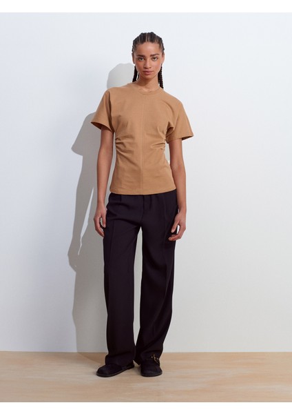 31585 Drape Detaylı T-Shirt-Koyu Kahve indirimleri