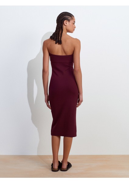91422 Straplez Elbise-Bordo