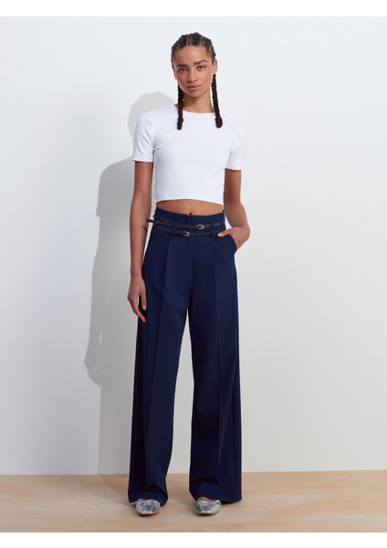 71617 Kemerli Yüksek Bel Pantolon-Indigo