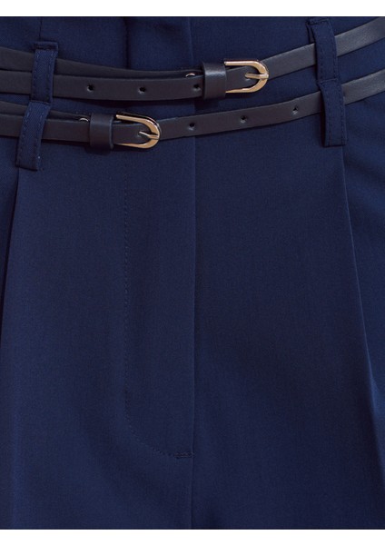 71617 Kemerli Yüksek Bel Pantolon-Indigo