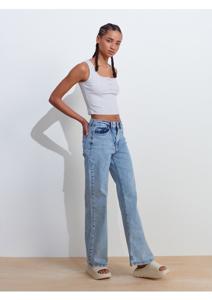 71796 Likralı Wideleg Denim Pantolon-Tint