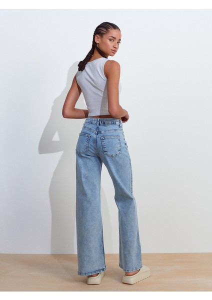 71796 Likralı Wideleg Denim Pantolon-Tint