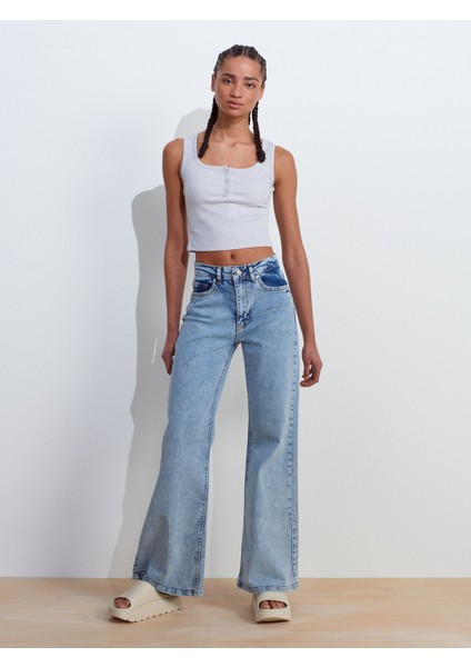 71796 Likralı Wideleg Denim Pantolon-Tint