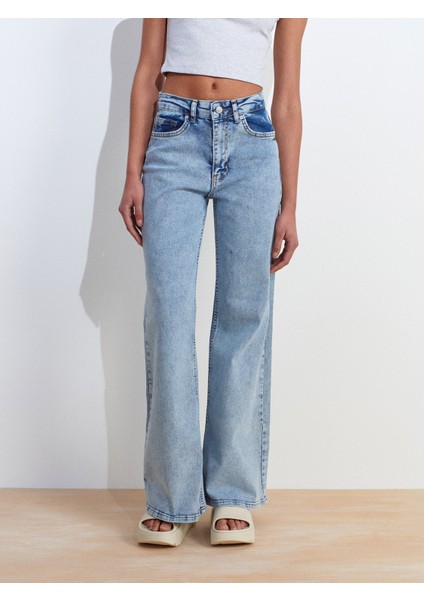 71796 Likralı Wideleg Denim Pantolon-Tint