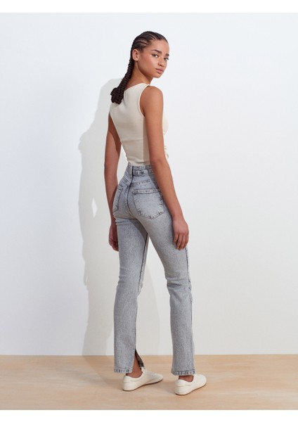 71793 Yanı Yırtmaçlı Comfort Likra Denim Pantolon-Mavi fiyatları