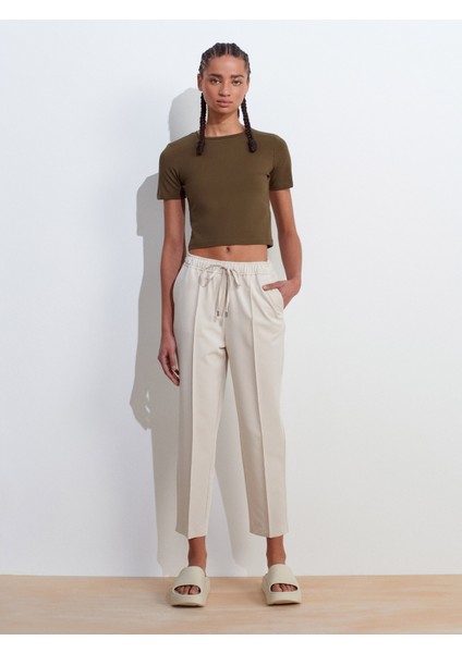 31655 Bisiklet Yaka Crop Top-Kırmızı indirimleri