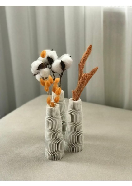 3D Yazıcı ile Üretilmiş Mermer Desenli Modern Vazo (3 Adet Set, Boyut: 5X5X13 Cm)