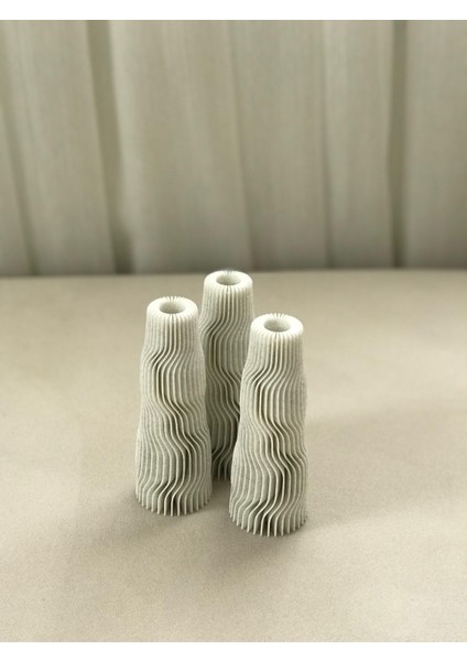 3D Yazıcı ile Üretilmiş Mermer Desenli Modern Vazo (3 Adet Set, Boyut: 5X5X13 Cm)